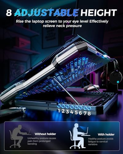 ChillCore RGB Laptop Cooling Pad, Gaming Laptop Fan Cooling Pad 9 Fans for 15.6-19.3 Inch Laptops, Laptop Cooler with 8 Height Stands, 2 USB Ports - A21 Pattern