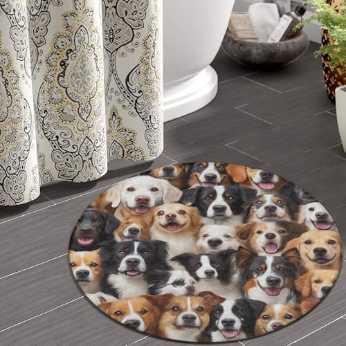 Large Home Decor Mat, Soft Round Yoga Carpet, Non Slip Machine Washable Home Office Circle Rug Cute Dogs Puppy Retriever