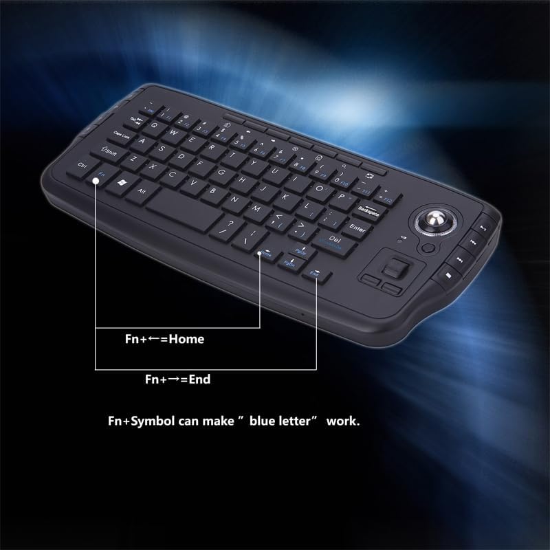 Mini Ergonomic Keyboard Trackball Air Mouse 1200dpi Function TV 2.4G Wireless Keyboard with trackball Mouse Keyboartd Combo for Lapotp PC TV Remote Controller HTPC (Black)
