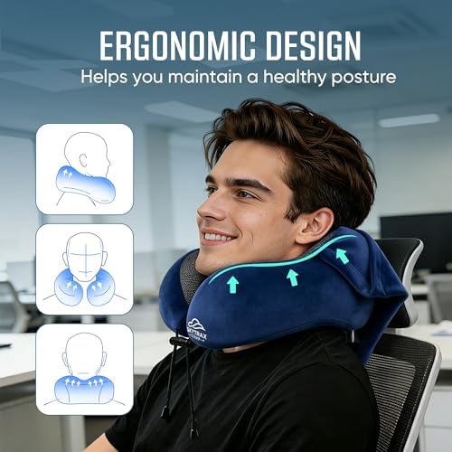 SkytraxComf® Travel Neck Pillow with Hood for Privacy on Long Flights