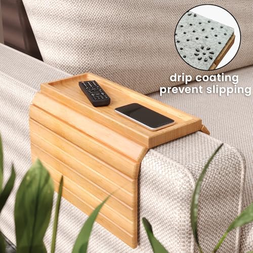 2 Pack Bamboo Folding Sofa Arm Tray with Anti-Slip Pad (Natural)
