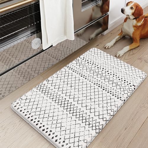 KIMODE Anti Fatigue Kitchen Mats for Floor,17.3" x 29" Black and White Rug