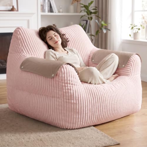 Homkdom Bean Bag Chairs for Adults, Bean Bag Sofa with Armrests, Pink