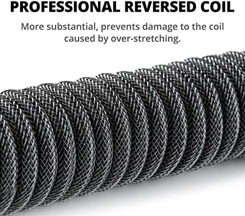 GUNMJO Pro Custom Coiled USB C Cable for Gaming Keyboard, Double-Sleeved Mechanical Keyboard Cable with Detachable Metal Aviator, 1.5M USB-C to USB-A, Carbon Black Color
