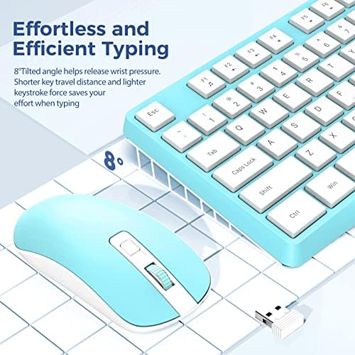 Wireless Keyboard and Mouse Combo, Lovaky 2.4G Full-Sized Ergonomic Keyboard Mouse, 3 DPI Adjustable Cordless USB Keyboard and Mouse, Quiet Click for Computer/Laptop/Windows/Mac (1 Pack, Blue)
