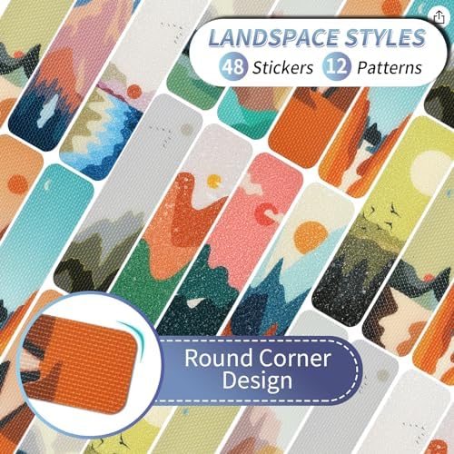 48 Pieces Anxiety Sensory Stickers with Storage Box - Sensory Strips 2 Textured Surface Adhesives Fidget Strips for Office Desk Relieve Adult Stress (Landscape Style)