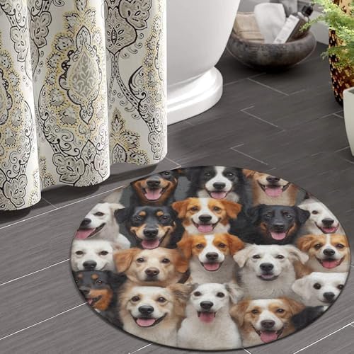 Fashion Round Area Rug Large Non Slip Carpet, Puppy Dog Unisex Home Decor Mat