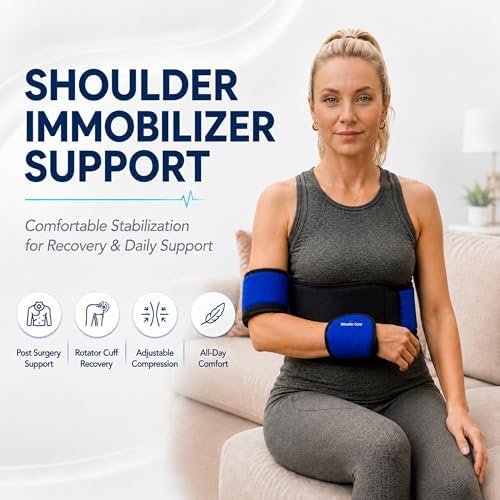 Wonder Care Left Right Shoulder Immobilizer Arm Sling Elastic Brace for Clavicle Collar Bone Dislocation Subluxation Shoulder stabilizer Compression Brace After Rotator Cuff Surgery Sling (Neo Blue_28"-38")
