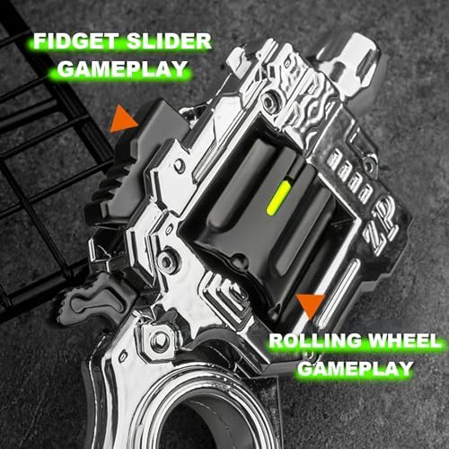 Metal Fidget Toys Adults Gun: Fidget Ring Cool Fidget Toy for Men Stress Relief Sensory Soother for Finger Concentration Office Study Travel (Bright Silver)