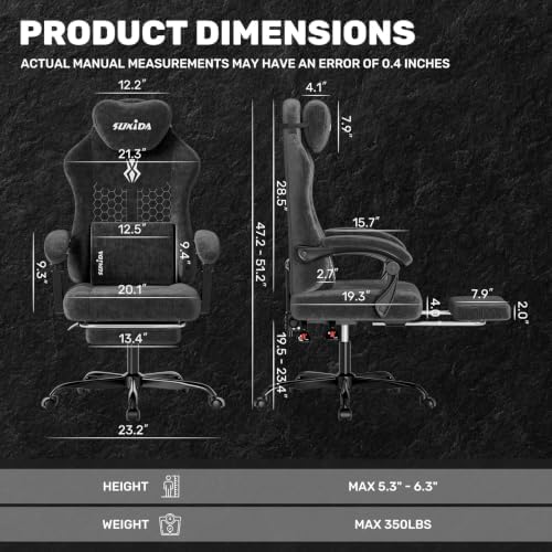 SUKIDA Fabric Video Gaming Chair, Ergonomic High-Back Computer Game Chairs with Large Massage Adjustable Lumbar Support, Headrest and Linked Armrests for Long Hours Sitting Task Chair, Purple