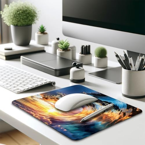 Ocean Waves Mouse Pad, Cool Golden Sea Wave Embracing The Sunset Desk Mat