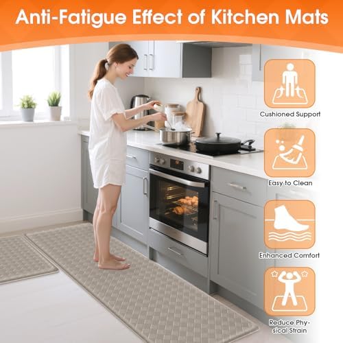 TranquilRelax 2-Piece Kitchen Mats, Cushioned Non-Slip Floor Mats, Taupe