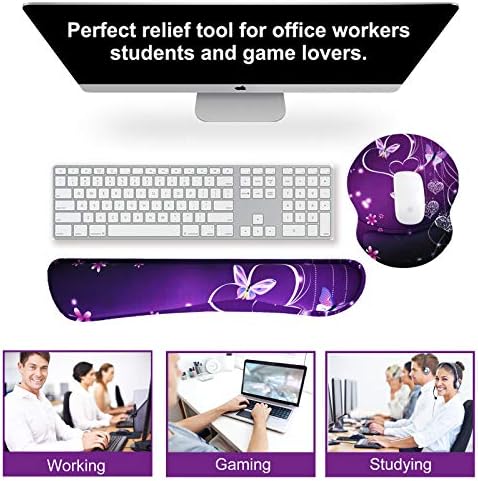 ArtSo Upgraded Wrist Rest Support for Mouse Pad & Keyboard, Ergonomic Gel Mousepad Non-Slip Rubber Base Home,Office Pain Relief, Easy Typing Cushion Neoprene, Soft Memory Foam, Purple Heart Butterfly