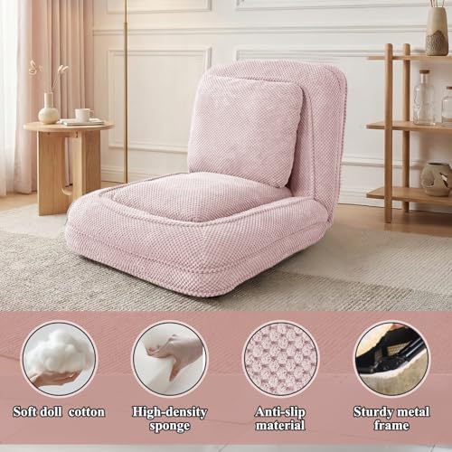 Human Dog Bed, Lazy Sofa Couch, Plush Floor Gaming Chair,5 Adjustable Position, sit, Sleep, fold, Suit to Put in Bedroom, Living Room,Space Saving Design (Pink)