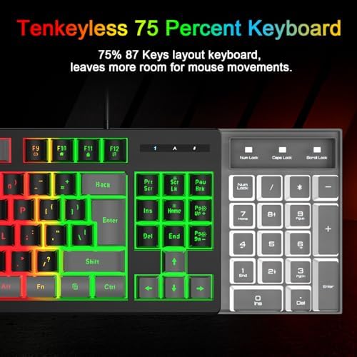 BlueFinger RGB 87 Keys Gaming Keyboard and Backlit Mouse Combo, USB Wired Rainbow Keyboard, Gaming Keyboard Set for Laptop PC Computer Game and Work(Gray & Black)