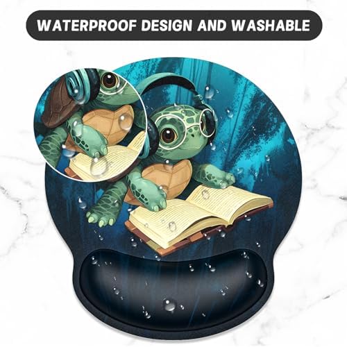 ITNRSIIET Ergonomic Mouse Pad with Wrist Support Wrist Rest Smooth Surface Non-Slip Rubber Base Comfortable Office Supplies Pain Relief, 9.8 x 9.1 inches, Pretty Turtles