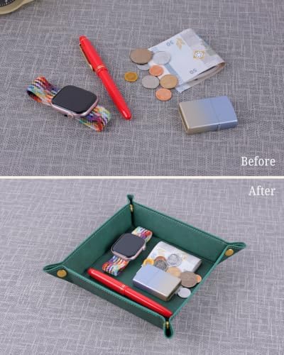 LAMOTI Valet Tray, PU Leather Catchall Tray for Desk & Nightstand