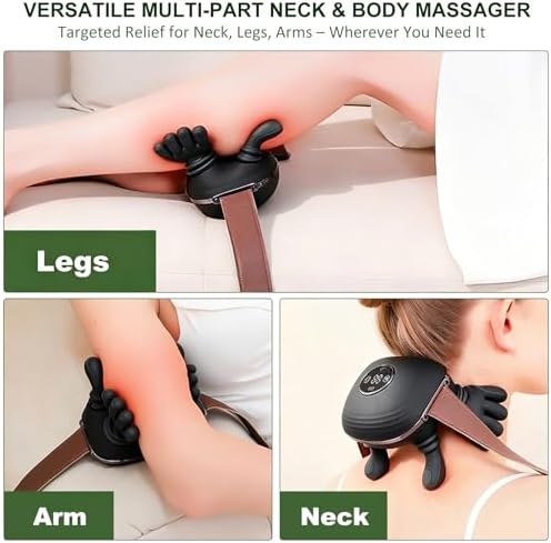 Neck Massager with Heat, Cordless 4D Kneading Neck Shoulder Back Massager, Deep Tissue Pain Relief Massager with Bionic Fingers & Screen, Ideal Gift for Men Women(Black)
