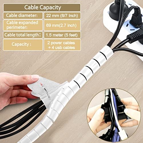 White Cable Management Sleeves 2 PCS Cord Protectors for USB Cable Power Audio Video Wire Cables - Protect Cats Dogs Pets from Chewing Cords