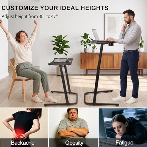 Stepwaver Treadmill Desk, Small Standing Desk for Walking Pad, 30-47 Inch Adjustable Height Walking Pad Stand for Treadmill, Portable Standing Table for Bike - Black