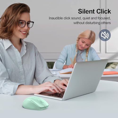 TECKNET Wireless Mouse, BT 5.0/2.4G, Silent 4800 DPI 6 Buttons, Green