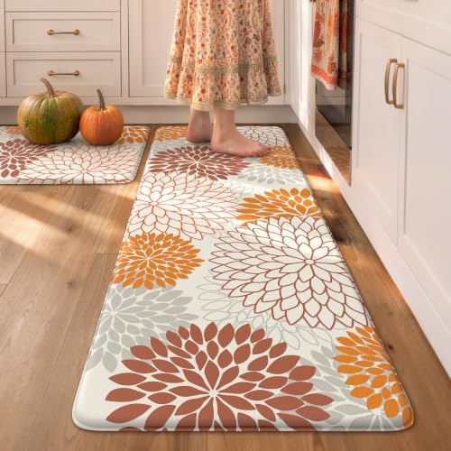 KIMODE Kitchen Mats for Floor Cushioned Anti Fatigue 2PCS Fall Kitchen Rugs
