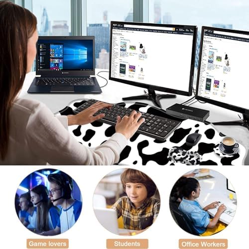 Mouse Pad with Wrist Support + Desk Mat + Coaster 3 in 1 Set, XXL Large Gaming Mousepad Ergonomic Mouse Pads for Desk Computer Laptop Office,Cute Cow Print