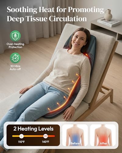 Heycool Back Massager with Heat, 10 Motors Vibration Pad for Office Chair