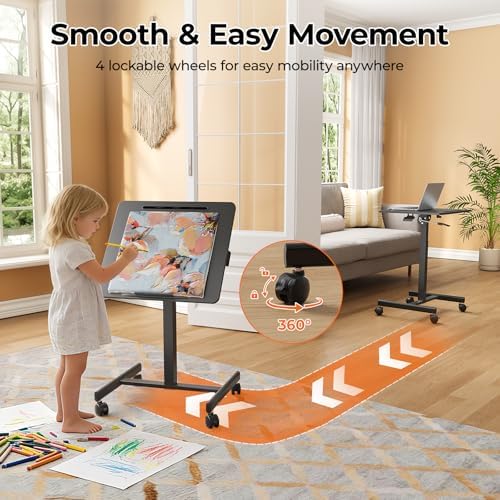 JOY worker 23.6" Small Rolling Standing Desk, 90° Tilt Mobile Laptop Cart