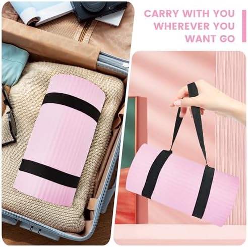 Yoga Knee Pad Cushion, 24 x 9.8 x 0.8 in Thick Mini Yoga Mat, Odor-Free NBR Workout Mat with Storage Strap, Small Exercise Mat for Yoga, Pilates, Kneeling, Planks & Home Gym