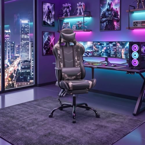 BestOffice Massage Gaming Chair with Footrest, Office Desk Chair, Camo
