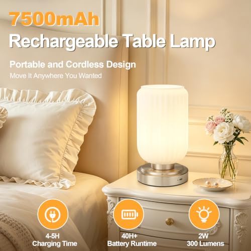 LightRound Cordless Table Lamp for Bedroom, Touch Stepless Dimmable