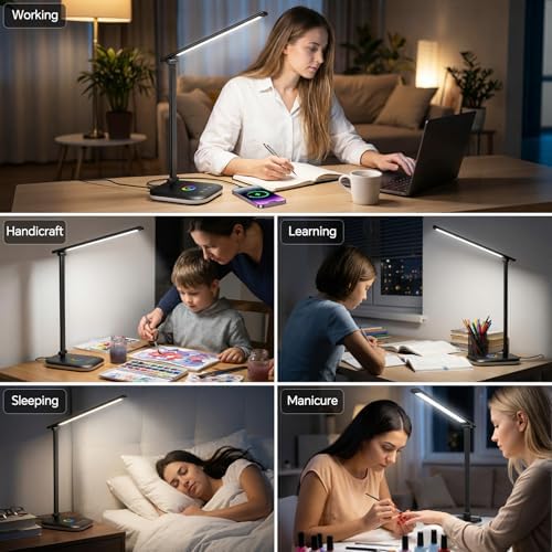 Bright LED Desk Lamp for Office Home, 10%-100% Dimmable Brightness & 5 Color, 800 Lumen Puzzle Light, Eye Caring Desk Light for Reading, Craft, Puzzl, Daily Use | USB desk lamp | 45 Min Timer | RGB