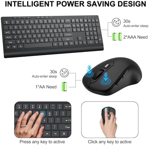 EDJO Wireless Keyboard and Mouse Combo, Quiet Key, Windows & Mac Compatible