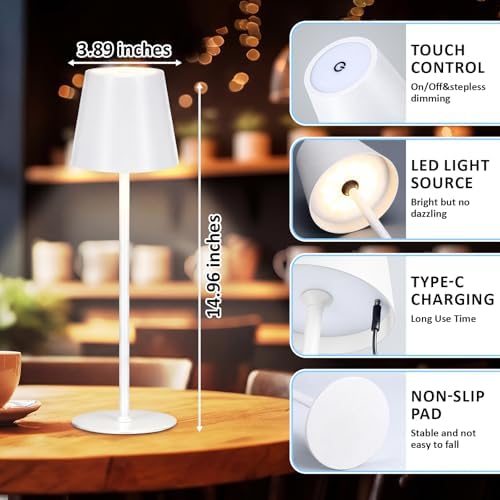 Retisee 12 Pack Cordless Table Lamp Portable Rechargeable Lamp, White