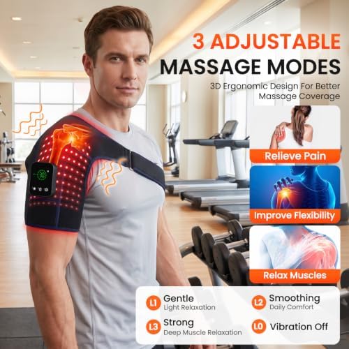 Cordless Red Light Therapy Shoulder Wrap with Vibration Massage, 100-LEDs