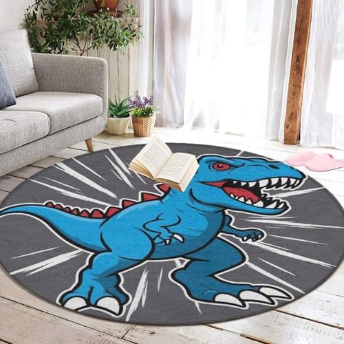 Fashion Round Area Rug Large Non Slip Carpet, Dino Dinosaur Unisex Home Decor Mat