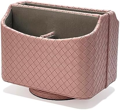 UnionBasic Rotating Desk Organizer, 360 Degree Desk Spinning Caddy, Desktop TV Guide/Mail/Media/Remote Controller Holder Organizer,Woven Pink