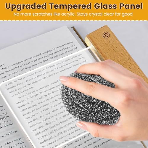 Book Light, Dimmable LED Reading Light 3 Color Flat Book Lamp for Reading, Rechargeable Page Light with Wooden Base and Scratch-Resistant Panel, Portable Gifts for Boys Girls Women Man (Wood)