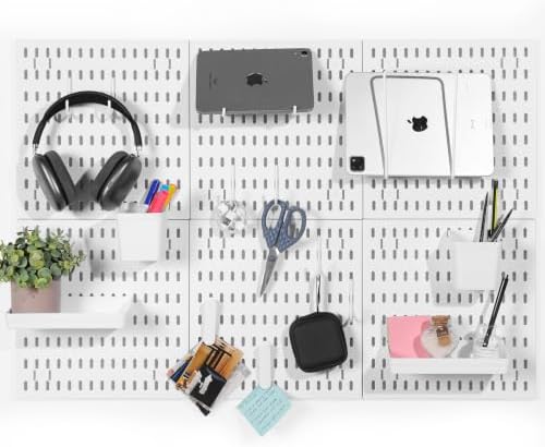 6-Piece Wall Mounted Pegboard Organizer, Holds Up to 35 lbs, Heavy Duty Pegboard Wall Panels with Adjustable Shelves, Hooks & Storage Containers for Garage, Workshop, Office, Craft Room