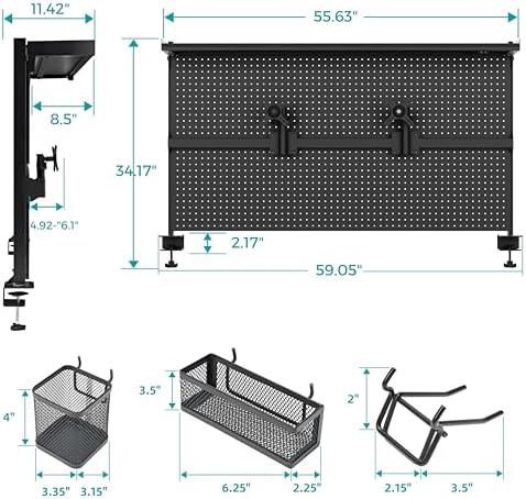 EUREKA ERGONOMIC Desk Pegboard Dual Monitor Stand 59x34 Black
