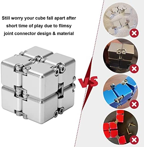 Lifidea Aluminum Alloy Metal Infinity Cube Fidget Cube (6 Colors) Handheld Fidget Toy Desk Toy with Cool Case Infinity Magic Cube Relieve Stress Anxiety ADHD OCD for Kids and Adults (Silver)