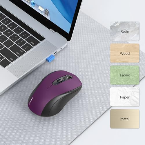 TECKNET 2-in-1 Bluetooth Mouse (BT 5.0/3.0+2.4Ghz), 6-Level 4000 DPI-Purple