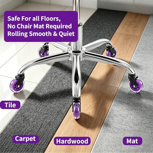 8T8 3" Office Chair Wheels (As Seen On PRC) Replacement Heavy Duty, Universal Rubber Chair Casters Fit 98% Chair, Quiet Smooth Rolling for Hardwood Floor Carpet Mats (Purple)
