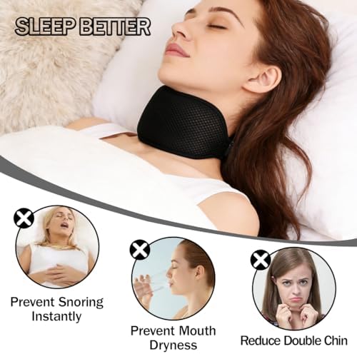 Neck Support Brace for Sleep & Post-Surgery Recovery, Adjustable Anti-Snoring Collar & Chin Up Alignment Device for Tonsil Adenoidectomy - Comfortable Mesh Design (Black)