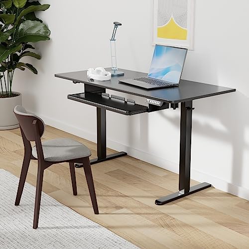 ErGear Electric Standing Desk with Keyboard Tray, 55x28 Inches Adjustable Height Sit Stand Up Desk, Home Office Desk Computer Workstation, Black
