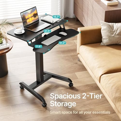 PEGZONE 31.5' Mobile Desk Workstation with Keyboard Tray, for Podium, Black
