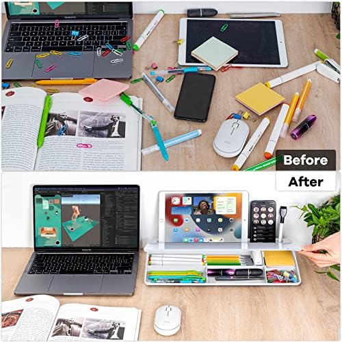 Varhomax Glass Desk Whiteboard with Storage, Desktop Organizer