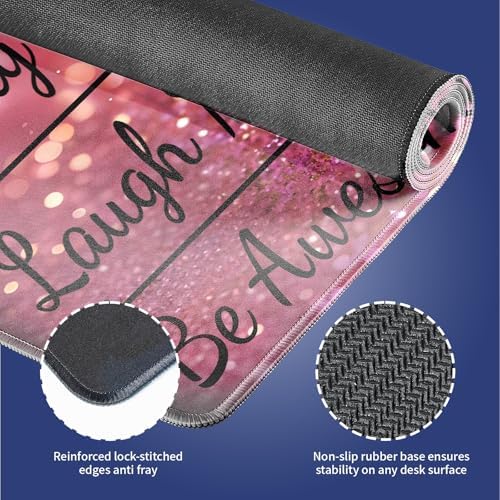 Stay Positive Work Hard with Arrows Large Mouse Pad, Pink Glitter Desk Mat