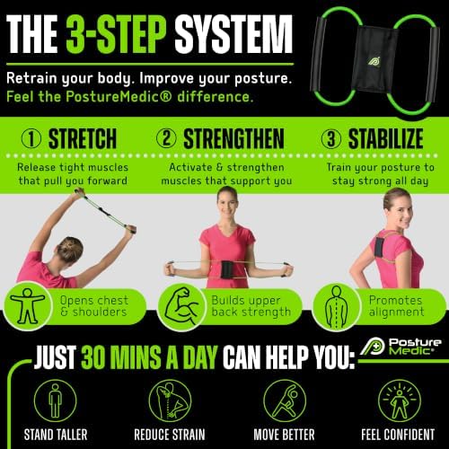 PostureMedic Original Strength Dynamic Posture Corrector for Men & Women – Active Resistance Training System for Back, Neck & Shoulder Pain Relief – Strengthen Muscles & Improve Alignment - Medium (Green)
